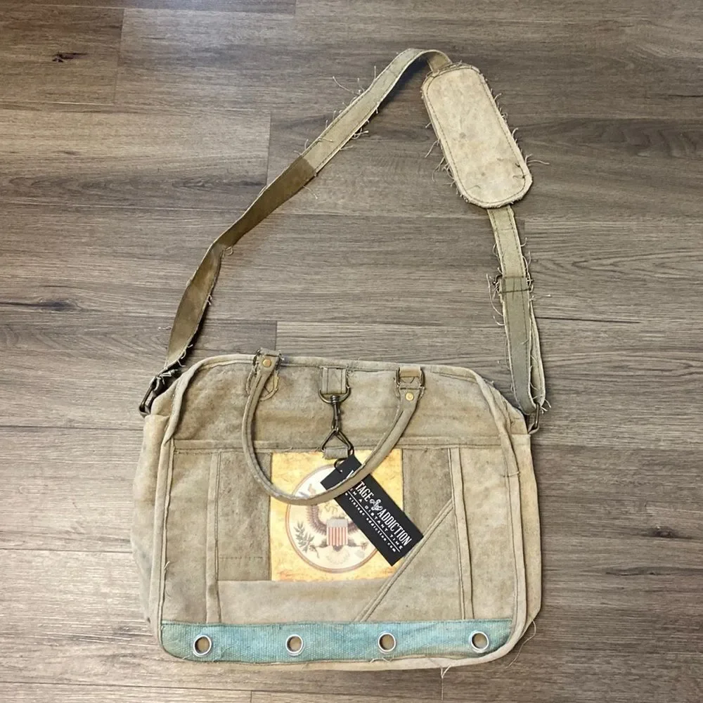 Vintage Addiction Large Canvas Lap Top Crossbody Tote Bag
